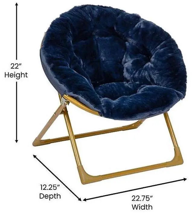 Alt view image 6 of 14 - Flash Furniture Gwen Faux Fur Kids' Folding Saucer Chair Navy (FV-FMC-030-NV-SGD-GG)