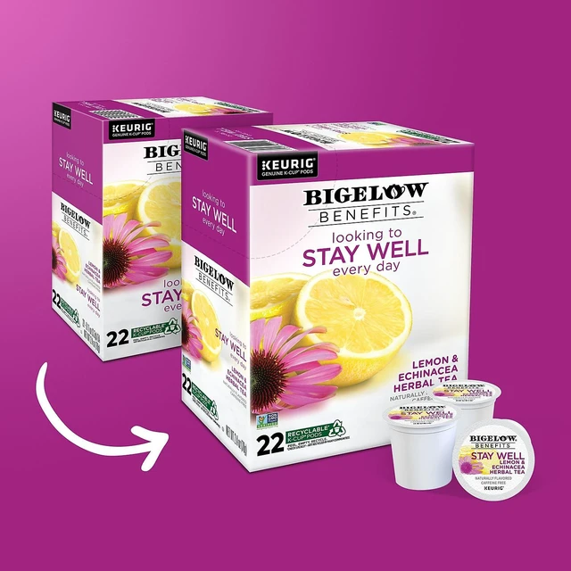 Alt view image 2 of 7 - Bigelow Benefits Stay Well Lemon and Echinacea Herbal Tea Pods 22/Box (420250)