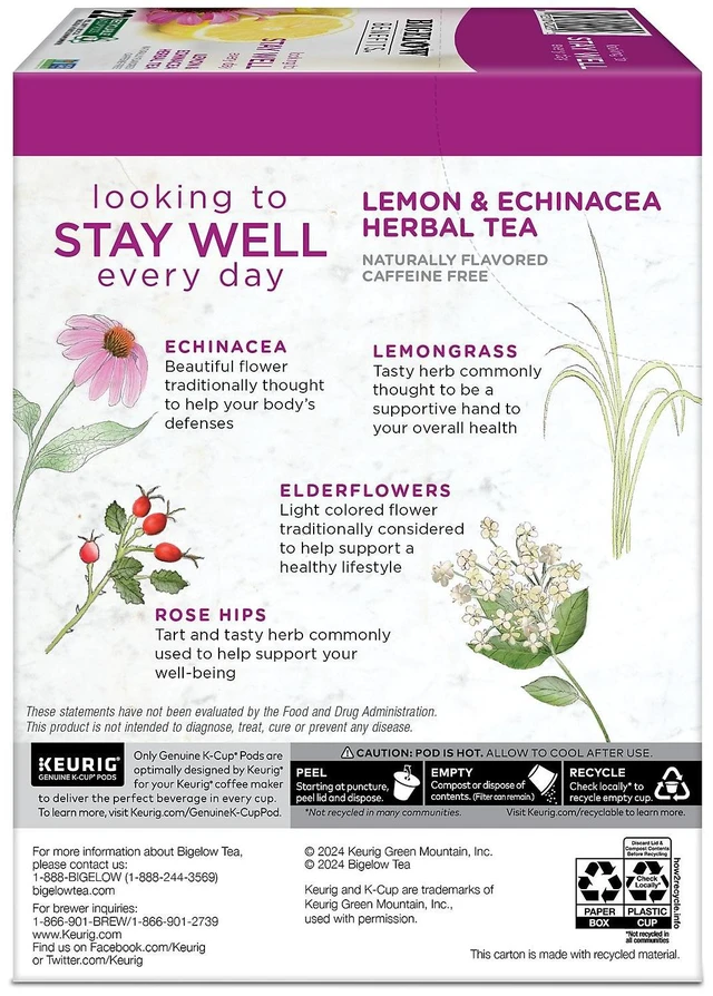 Alt view image 7 of 7 - Bigelow Benefits Stay Well Lemon and Echinacea Herbal Tea Pods 22/Box (420250)