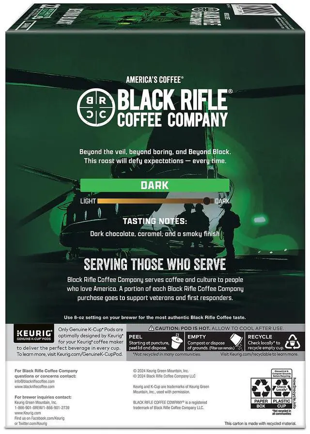 Alt view image 6 of 6 - Black Rifle Coffee Company Beyond Black Coffee Keurig K-Cup Pods Dark Roast 22/Box (5000384043)