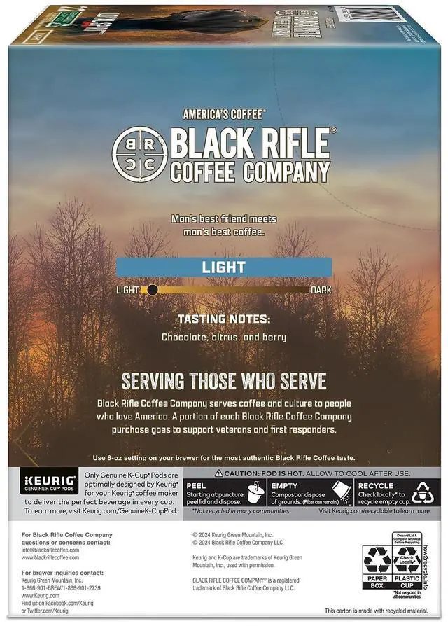 Alt view image 6 of 6 - Black Rifle Coffee Company Loyal Spirit Coffee Keurig K-Cup Pods Light Roast 22/Box (5000384046)