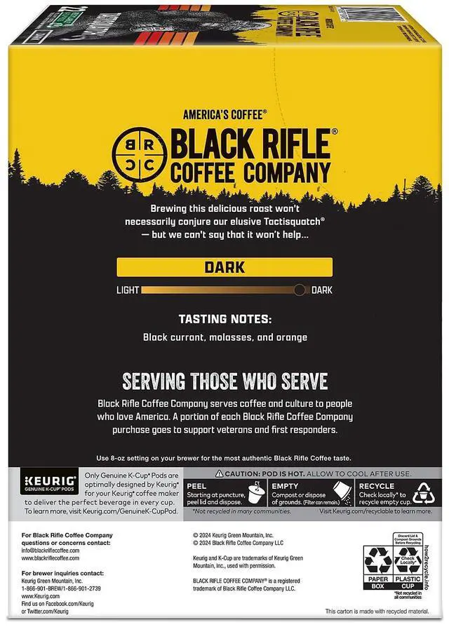 Alt view image 6 of 6 - Black Rifle Coffee Company Tactisquatch Coffee Keurig K-Cup Pods Dark Roast 22/Box (5000384045)