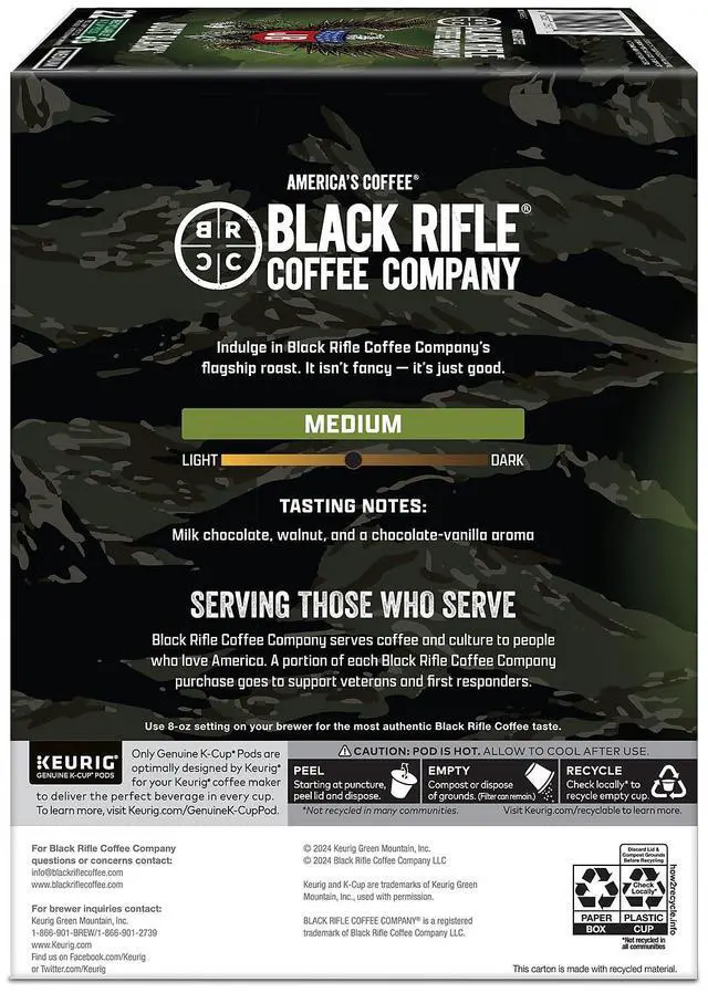 Alt view image 6 of 6 - Black Rifle Coffee Company Just Black Coffee Keurig K-Cup Pods Medium Roast 22/Box (5000384042)