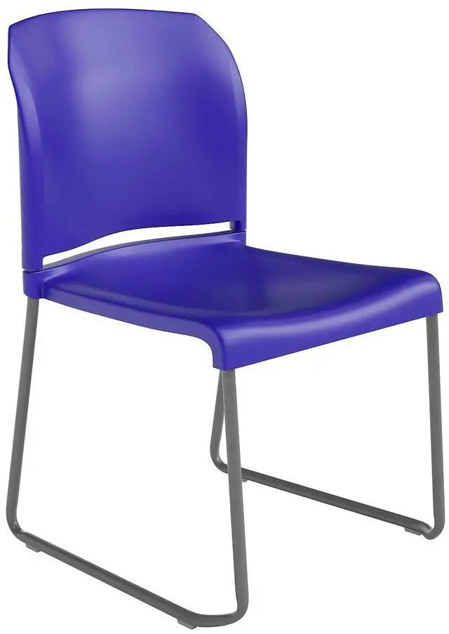 Alt view image 7 of 20 - HERCULES Series 880 lb. Capacity Blue Full Back Contoured Stack Chair with Gray Powder Coated Sled Base
