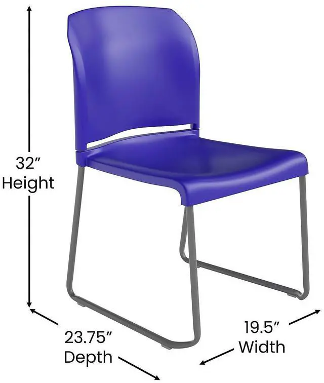Alt view image 12 of 20 - HERCULES Series 880 lb. Capacity Blue Full Back Contoured Stack Chair with Gray Powder Coated Sled Base