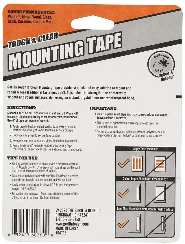 Alt view image 2 of 7 - Gorilla Tough & Clear Double-Sided Mounting Tape 1" x 150" Clear (6036002)