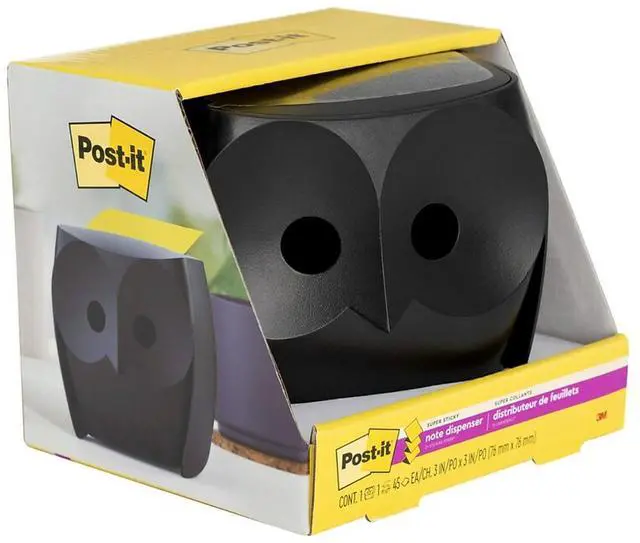 Alt view image 2 of 15 - Post-it Owl Note Dispenser, Includes 1 Pad of Post-it 3 in X 3 in Super Sticky Dispenser Pop-up Notes, 45 Sheets, OWL-330-BK