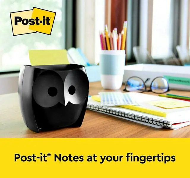 Alt view image 3 of 15 - Post-it Owl Note Dispenser, Includes 1 Pad of Post-it 3 in X 3 in Super Sticky Dispenser Pop-up Notes, 45 Sheets, OWL-330-BK
