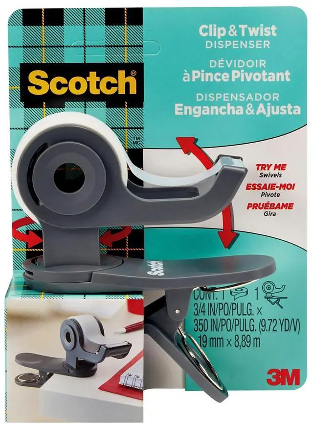 Main image of 3M Scotch Clip & Twist Desktop Tape Dispenser Gray C19CLIP