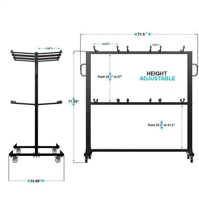 Alt view image 5 of 14 - Flash Furniture Hawkins Folding Table and Chairs Mobile Cart 660 lb. Capacity Black (QINSHD245425)