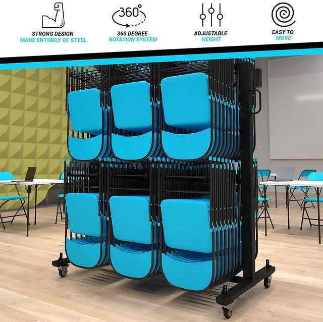 Alt view image 4 of 14 - Flash Furniture Hawkins Folding Table and Chairs Mobile Cart 660 lb. Capacity Black (QINSHD245425)