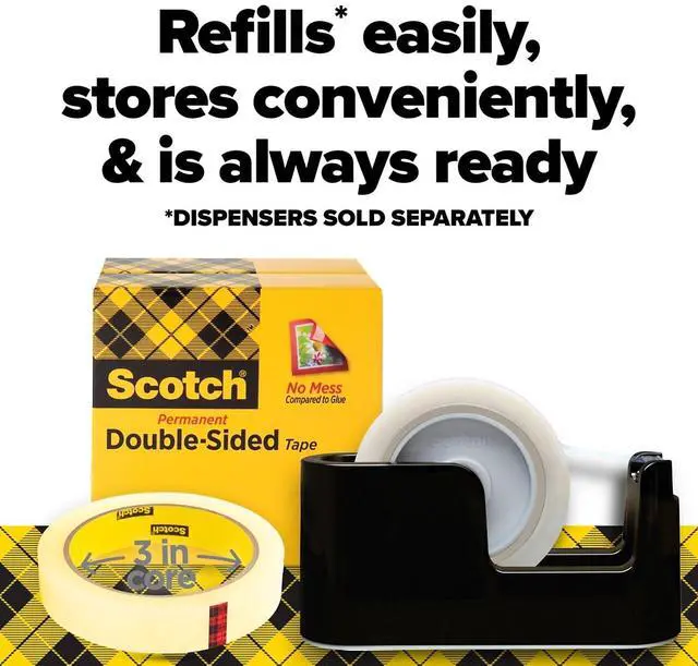 Alt view image 15 of 16 - Scotch Double-Sided Tape 3/4" x 1296" 3" Core Transparent 2/Pack 6652P3436