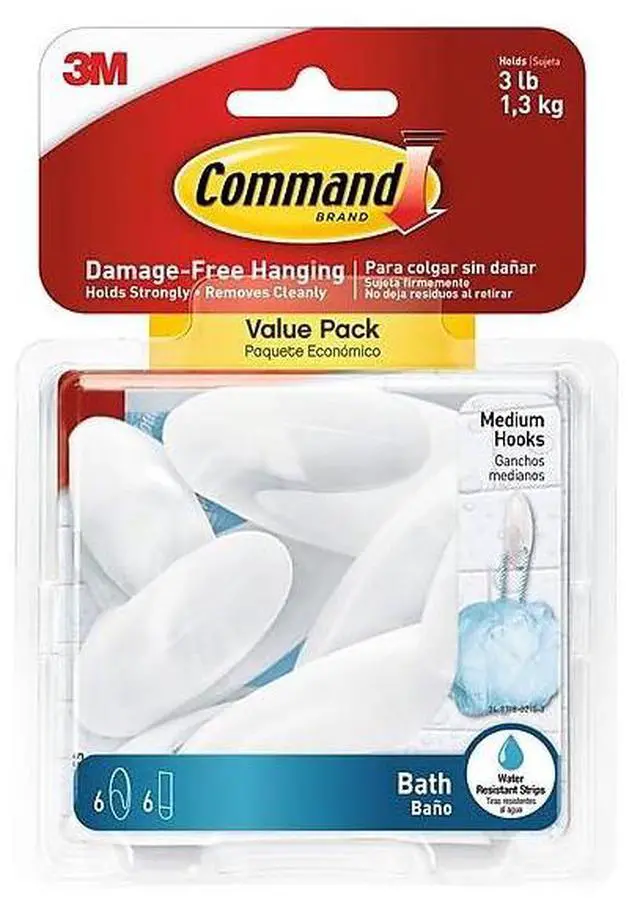 Main image of Command Medium Bath Hooks Value Pack White 6 BATH18-6ES