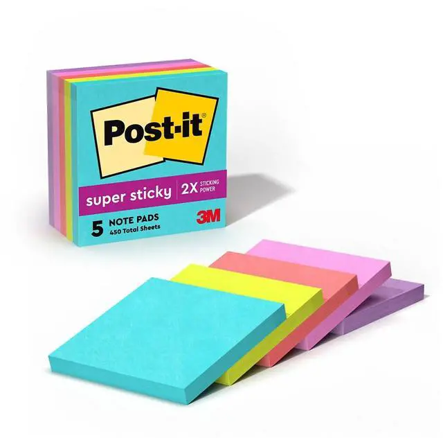 Main image of Post-it Super Sticky Pads in Miami Colors 3 x 3 Miami 90/Pad 5 Pads/Pack 6545SSMIA