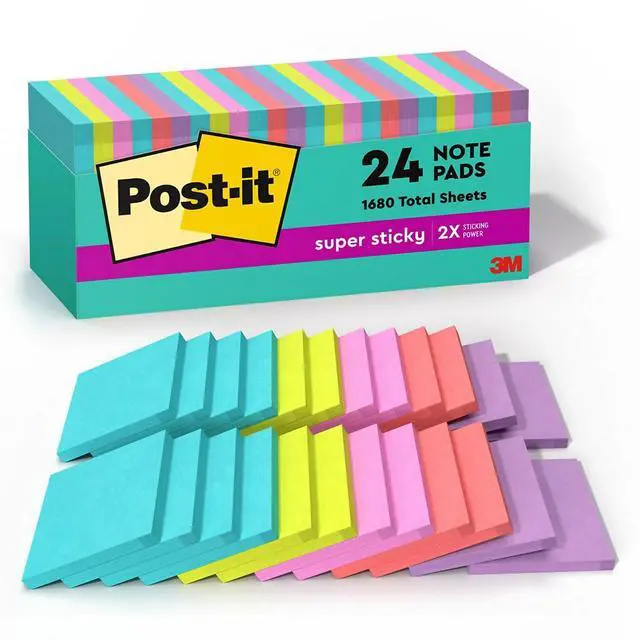 Main image of Post-it Super Sticky Pads in Miami Colors 3 x 3 Miami 70/Pad 24 Pads/Pack