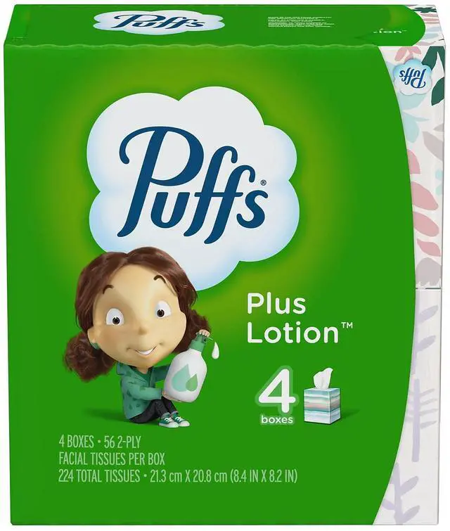 Alt view image 18 of 19 - Puffs Plus Lotion Facial Tissue White 1-Ply 8 1/5" x 8 2/5" 56/Box 24/Carton