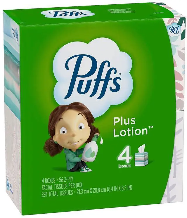 Alt view image 19 of 19 - Puffs Plus Lotion Facial Tissue White 1-Ply 8 1/5" x 8 2/5" 56/Box 24/Carton