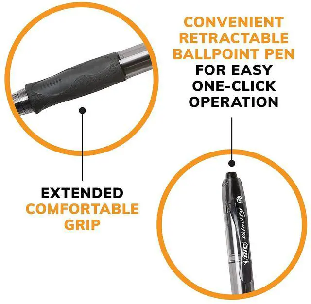 Alt view image 20 of 20 - BIC Velocity Retractable Ball Pen Black Ink 1.6 mm 36/Pack VLGB361BK