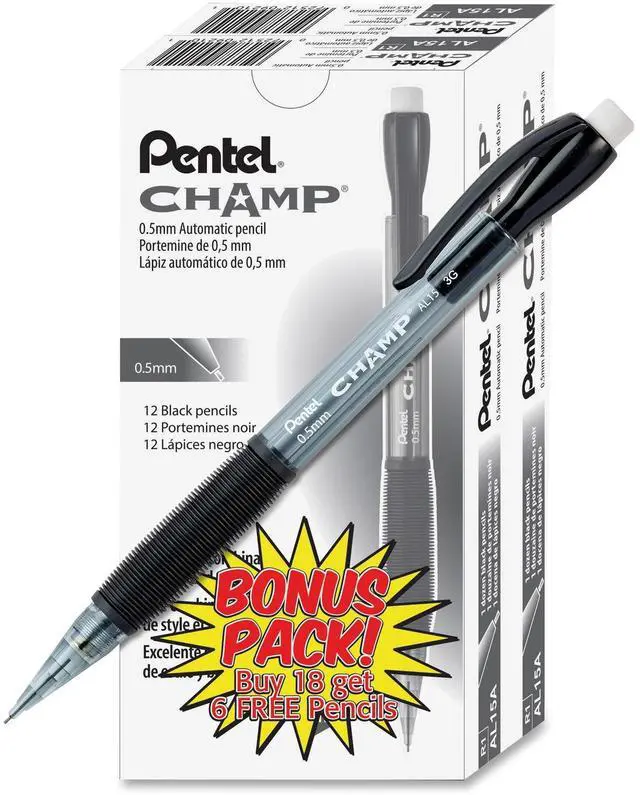 Alt view image 20 of 20 - Pentel AL15ASW2 Champ Mechanical Pencil, 0.5mm, 24/PK, Black