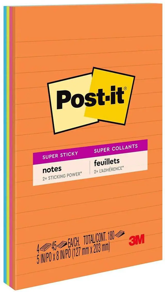 Main image of Post-it Pads in Rio de Janeiro Colors Lined 5 x 8 45-Sheet 4/Pack 5845SSUC