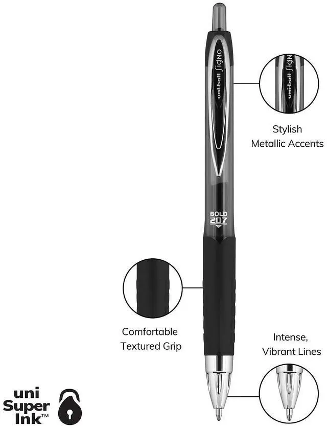 Alt view image 3 of 7 - uni-ball 207 RT Retractable Gel Pens Bold Point Black Ink 344742