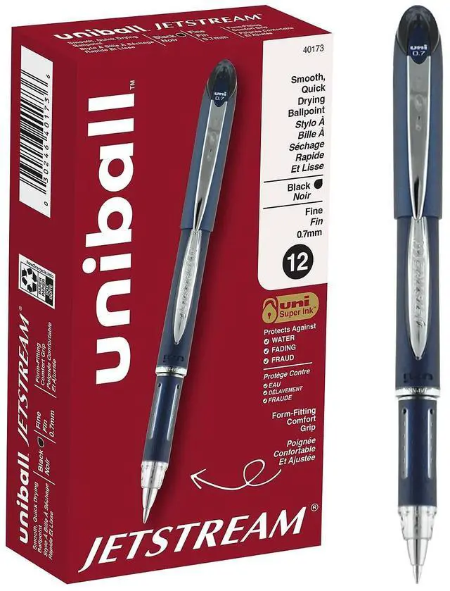Main image of uni-ball Jetstream Stick Ballpoint Pen Fine 0.7mm Black Ink Black Barrel 40173