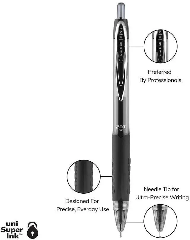 Alt view image 3 of 7 - uni-ball 207 Needle Signo Retractable Gel Pens Medium Point 752362