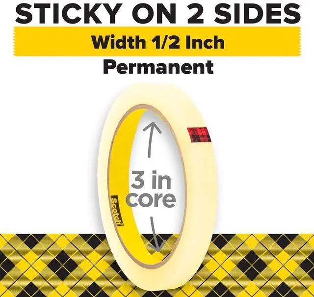 Alt view image 14 of 19 - Scotch 665 Double-Sided Tape 1/2" x 1296" 3" Core Transparent 2/Pack 6652P1236