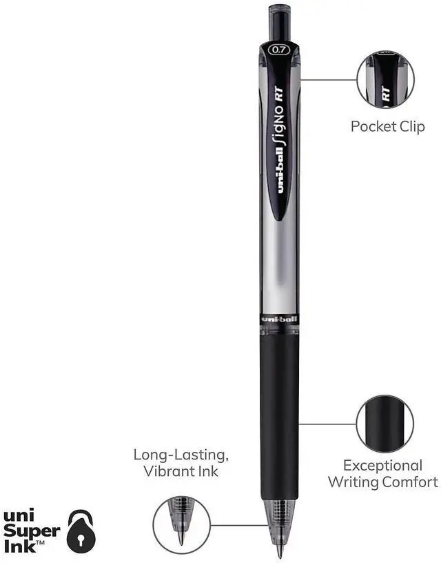 Alt view image 3 of 7 - uni-ball GEL RT Signo Retractable Gel Pens Medium Point Black Ink 514249