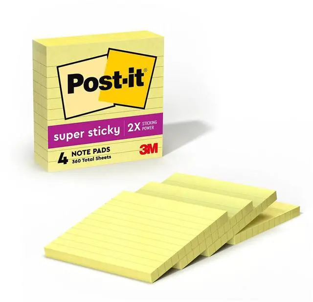 Main image of Post-it Super Sticky Notes 4" x 4" Canary Yellow 4 Pads/Pack (675-4SSCY) 667403