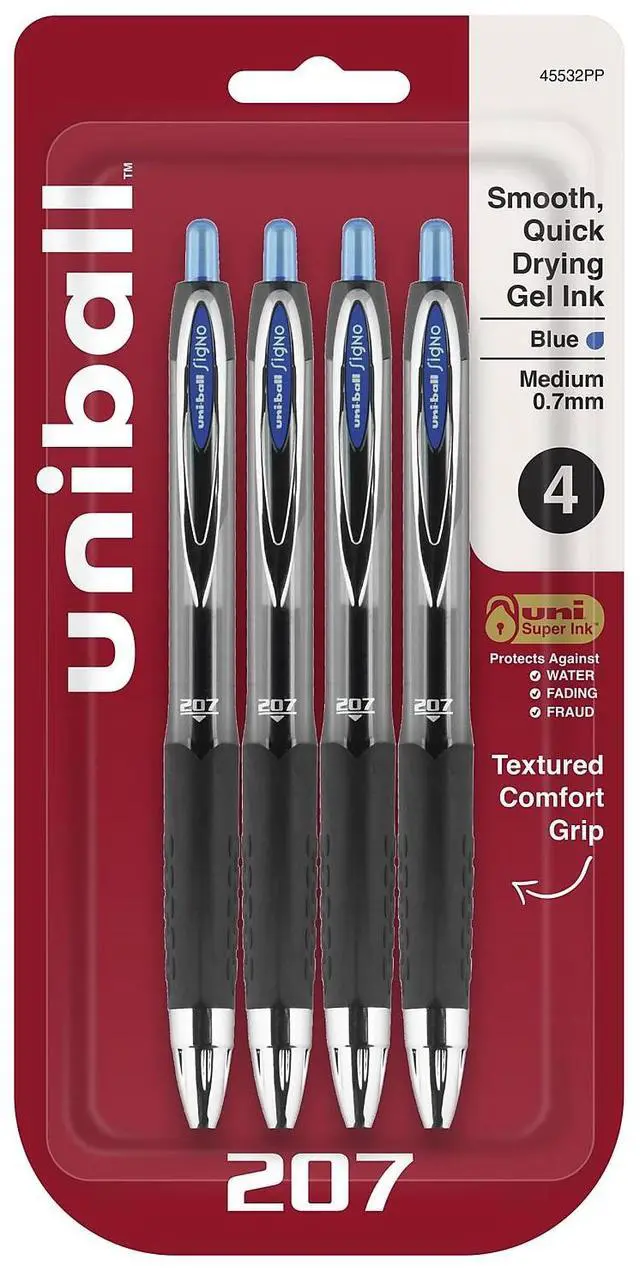 Main image of Uni-ball Signo 207 Retractable Gel Pen Medium 0.7 mm Blue Ink 4/Pack 45532PP