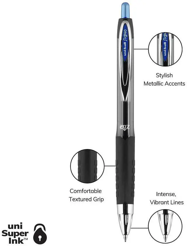 Alt view image 4 of 8 - Uni-ball Signo 207 Retractable Gel Pen Medium 0.7 mm Blue Ink 4/Pack 45532PP
