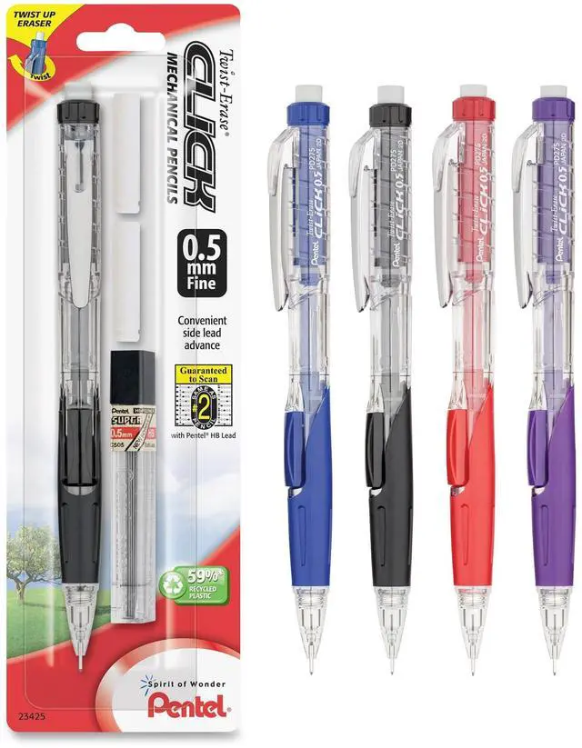 Main image of Pentel PD275TLEBP Twist Erase Click Mechanical Pencil #2, HB Pencil Grade - 0.5 mm Lead Size - Transparent Barrel - 1 / Pack