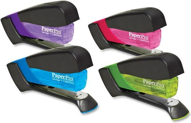 Spring-Powered Handheld Compact Stapler, 15 Sheets, Assorted Colors