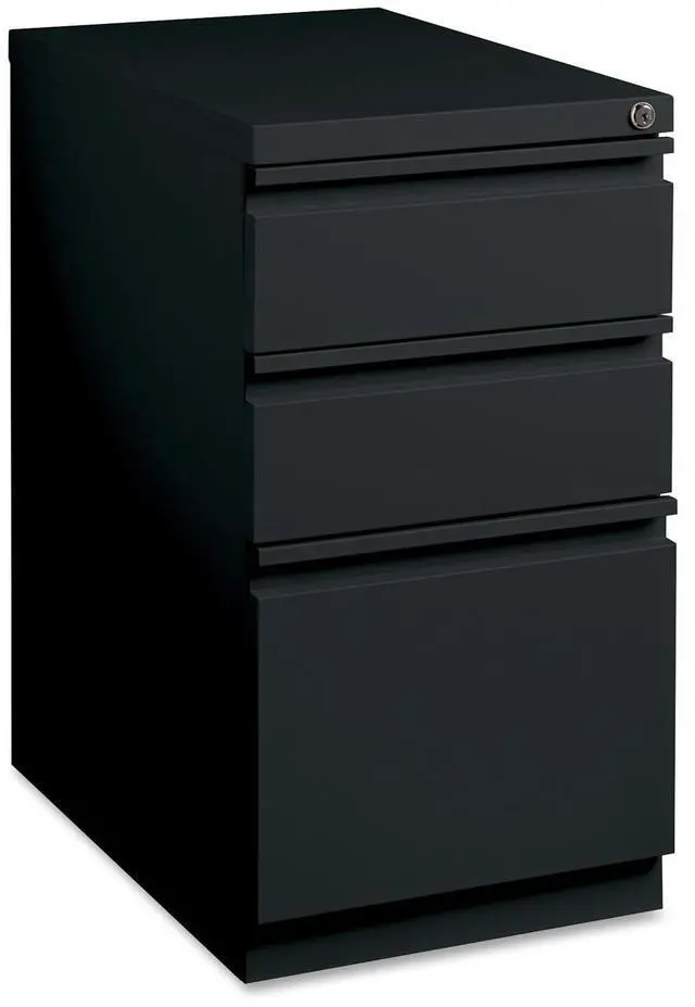 Alt view image 3 of 11 - Lorell Mobile File Pedestal - 15" x 20" x 27.8" - Letter - Ball-bearing Suspension, Recessed Handle, Security Lock - Bla