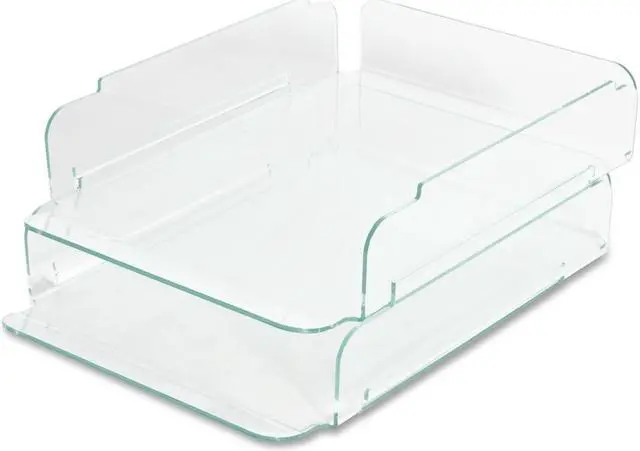 Alt view image 10 of 18 - Lorell Stacking Letter Tray 2/PK 13"x10-1/4"x2-3/4" CL/Green 80655