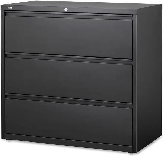Alt view image 4 of 11 - Lorell 3-Drawer Black Lateral Files - 42" x 18.6" x 40.3" - 3 x Drawer(s) for File - Letter, Legal, A4 - Lateral - Locki
