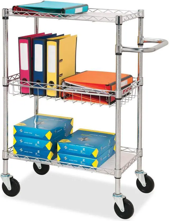 Alt view image 4 of 13 - Lorell 3-Tier Wire Rolling Cart 16"x26"x40" Chrome 84859