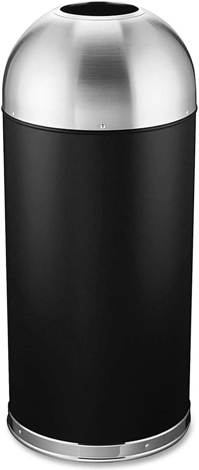 Alt view image 2 of 13 - Genuine Joe Trash Receptacle Domed Top 15 Gal. Black/Silver 58896