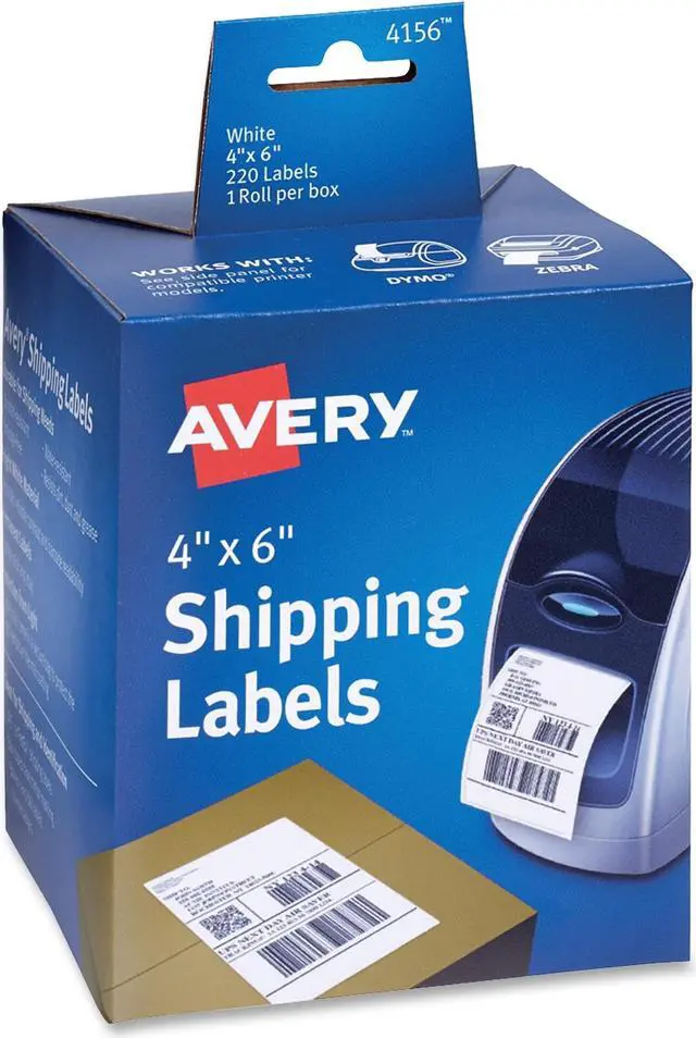 Main image of Avery 4156 Thermal Printer Labels, Shipping, 4 x 6, White, 220/Roll, 1 Roll/Box