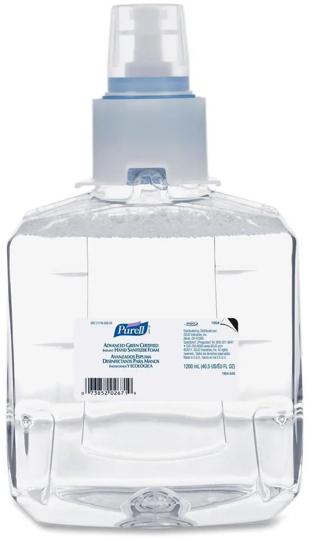 Alt view image 2 of 2 - Gojo 190402CT Adv. Green Cert. Instant Hand Sanitizer Refill, 1200mL, Fragrance-Free, 2-Ctn