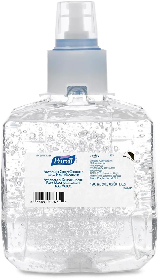 Alt view image 2 of 3 - Gojo 190302CT Adv. Green Cert. Instant Hand Sanitizer Refill, 1200mL, Fragrance-Free, 2 Per Carton