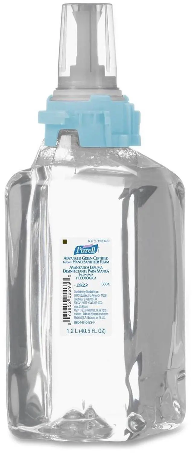Alt view image 2 of 2 - Gojo 880403CT Adv. Green Cert. Instant Hand Sanitizer Refill, 1200mL, FragranceFree, 3-Ctn