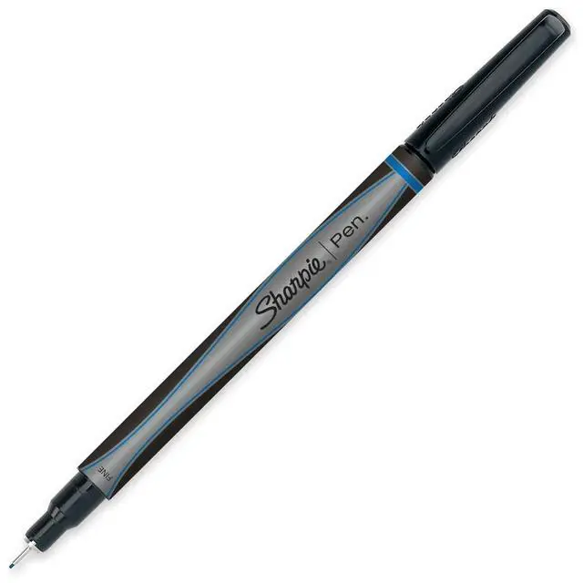 Alt view image 2 of 3 - Sharpie 1742664 Porous Point Pen Fine Pen Point Type - Blue Ink - Silver Barrel - 1 Each