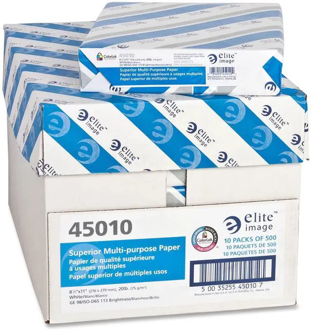 Alt view image 5 of 12 - Elite Image 45010 Multipurpose Paper - 8 1/2" x 11" - 20 lb Basis Weight - 98 Brightness - 5000 sheets / Carton (10 Reams / Carton) - White