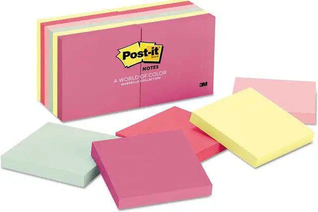 Alt view image 3 of 20 - Post-it Original Pads in Marseille Colors 3 x 3 100-Sheet 12/Pack 654AST