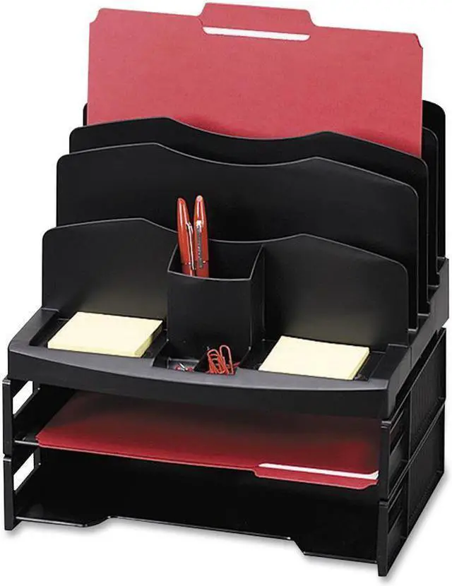 Alt view image 2 of 5 - Business Source Organizer w/2 Letter Trays 9 Comp 13-1/8"x9-7/8"x14" BK 26372