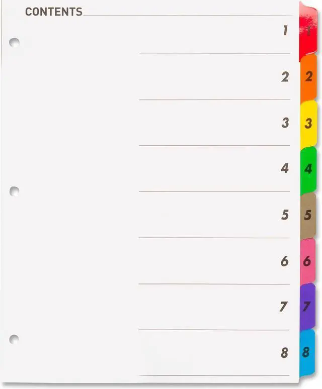 Main image of Index Dividers W/Table Of Contents, 1-8, 8 Tabs/ST Multi