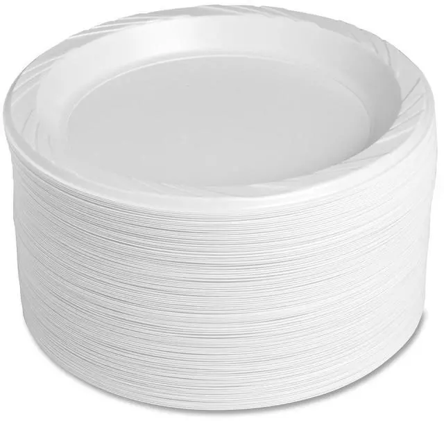 Alt view image 4 of 8 - 9" Plastic Round Plates Reusable/Disposable 125/PK White