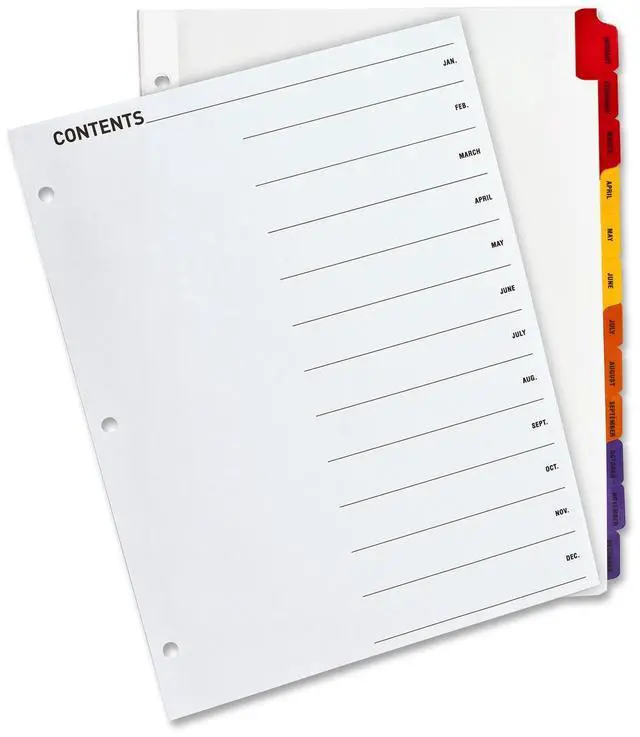 Alt view image 2 of 4 - Sparco Index Dividers,Punched,Jan-Dec,11"x8-1/2",12/ST,Multi 21906